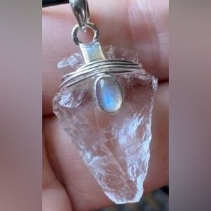 Unique Crystal & Moonstone Pendant SS, with 16” Black Cord, New in gift box 🎁
